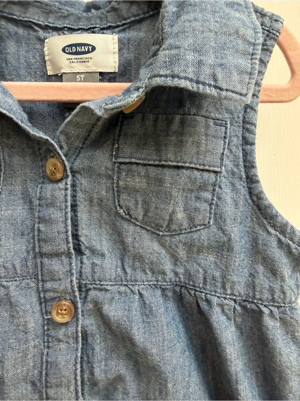 Old Navy Girls 5T Blue Denim Chambray Button-Front Collared Sleeveless Dress